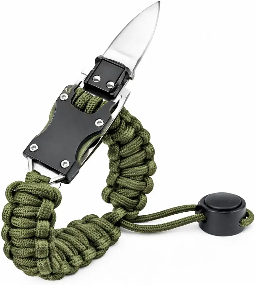 Bracelete Pulseira de Sobrevivência Paracord com Canivete Integrado, Bússola, Multifuncional, Camping e Trilha, Ajustável, Verde Militar Camuflado Selva Exército