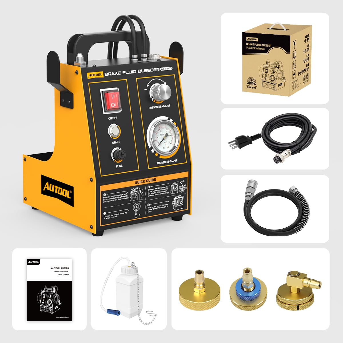 AUTOOL AST605 220V Purgador de Frenos para automóviles, intercambiador de Aceite de Frenos para automóviles con Control de presión/Presión Ajustable (8.7~43.5 PSI) para Todos los vehículos