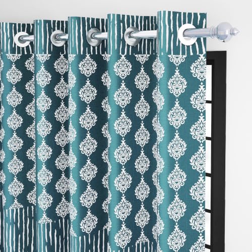 Image of Door Curtains 8 Feet Pack of 2, Damask, Blue & White