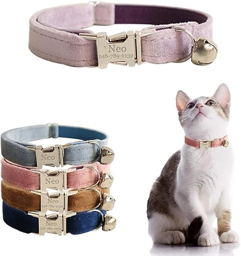 Collar de gato personalizado con placa de nombre collar ajustable de nailon resistente para identificación de gato con campana personaliza grabando