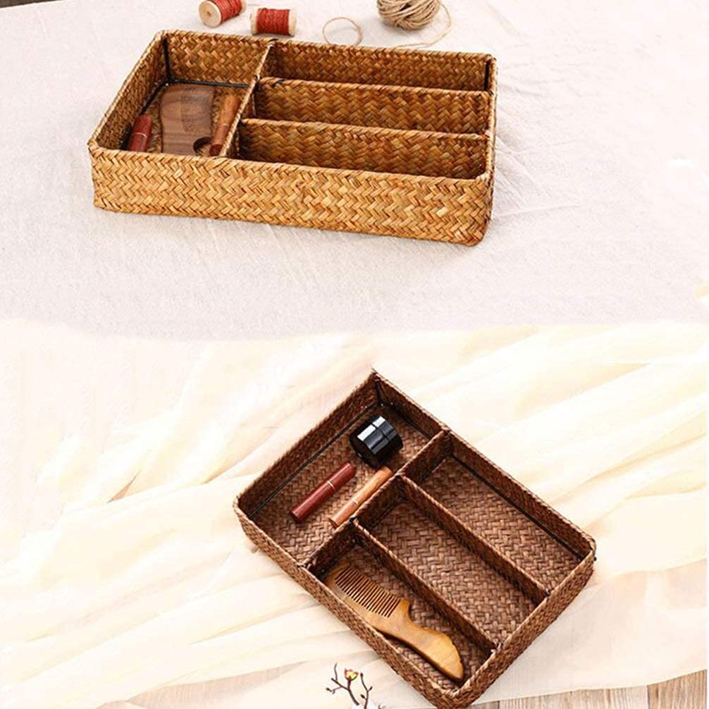 Organizador De Cajones para Utensilios De Cocina con Divisores Cesta De Mimbre para Cubiertos Cesta De Mimbre para Servir Cubiertos Bandeja Organizadora De Cubiertos