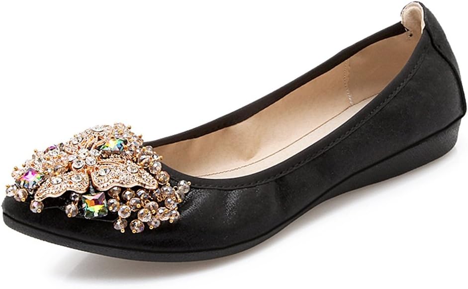 Meeshine Women's Wedding Flats Rhinestone Slip On Foldable Ballet Shoes