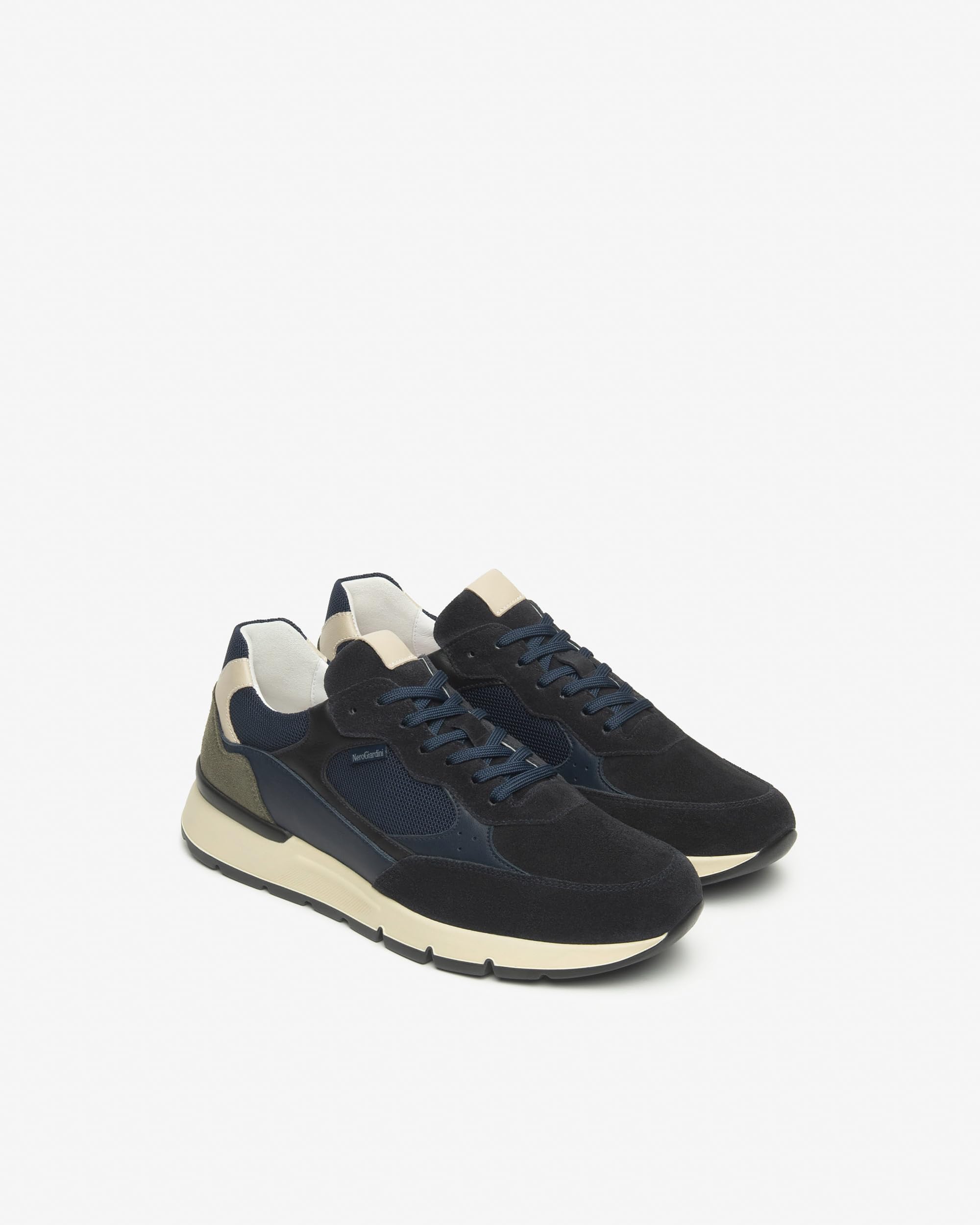 Nero Giardini I500871U Sneakers Uomo in Camoscio, Pelle E Tela
