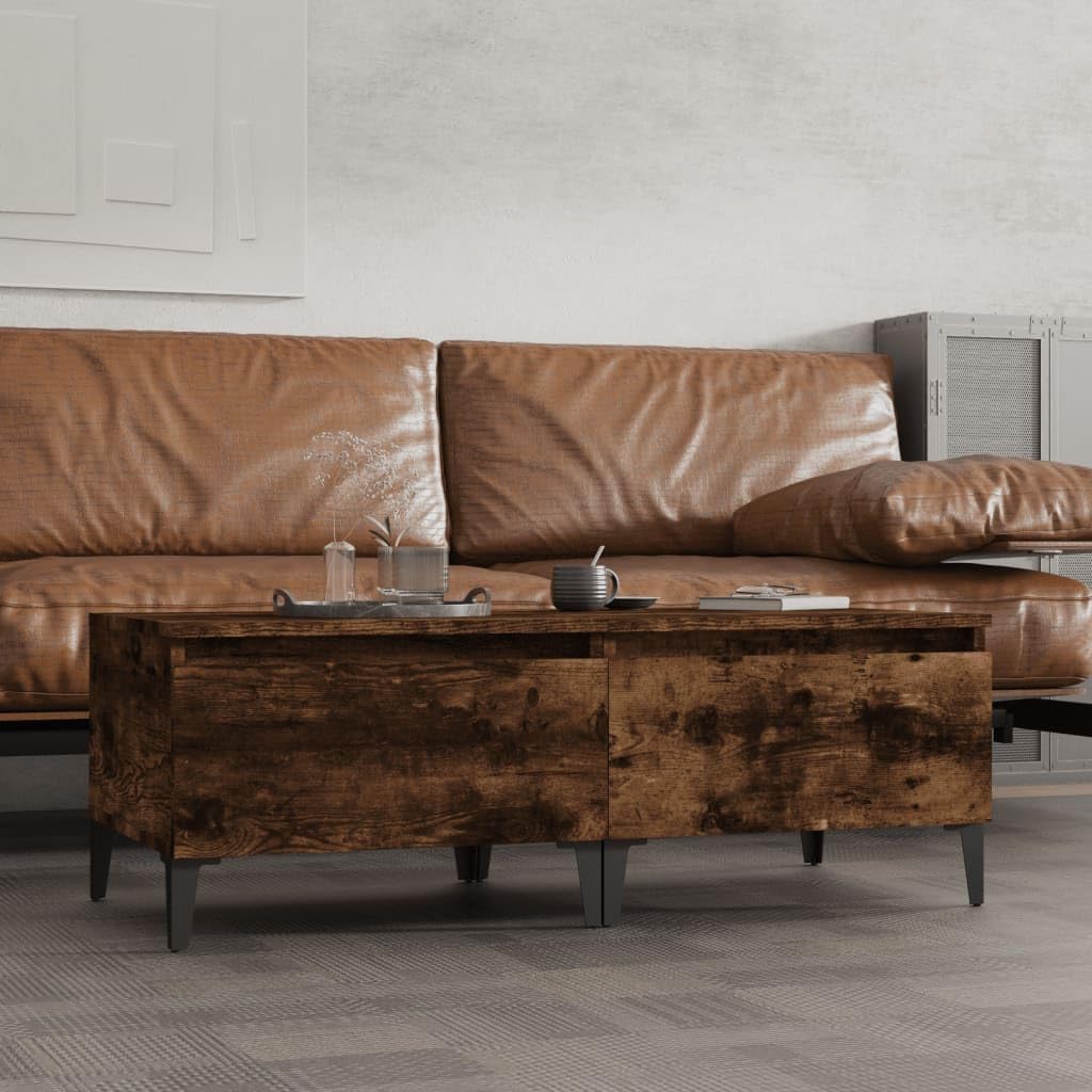 SXZenSpace Side Tables 2 pcs Smoked Oak End 50x46x35 cm Engineered Wood with Drawer, Metal Legs, Small Coffee Accent Furniture for Living Room Bedroom Sofa