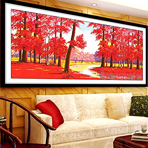 Broderie diamant 5D érable rouge grand format pour sublimer la décoration murale du salon
