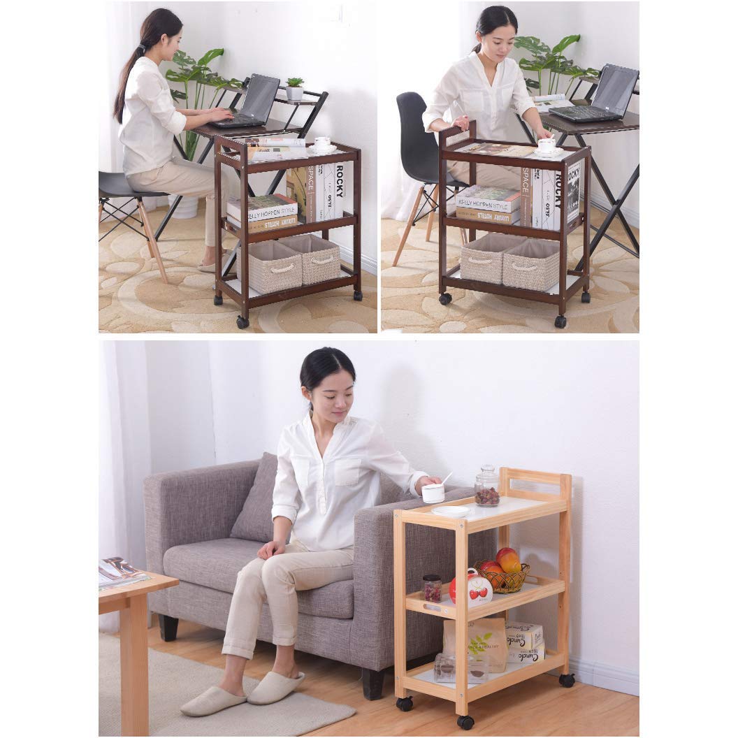 Carrito de Almacenamiento, Carrito de Servicio, Carrito de Comedor de 3 Capas, Soporte de Madera, Bandeja de Madera Maciza, 4 Ruedas universales con Ruedas de Bloqueo pa