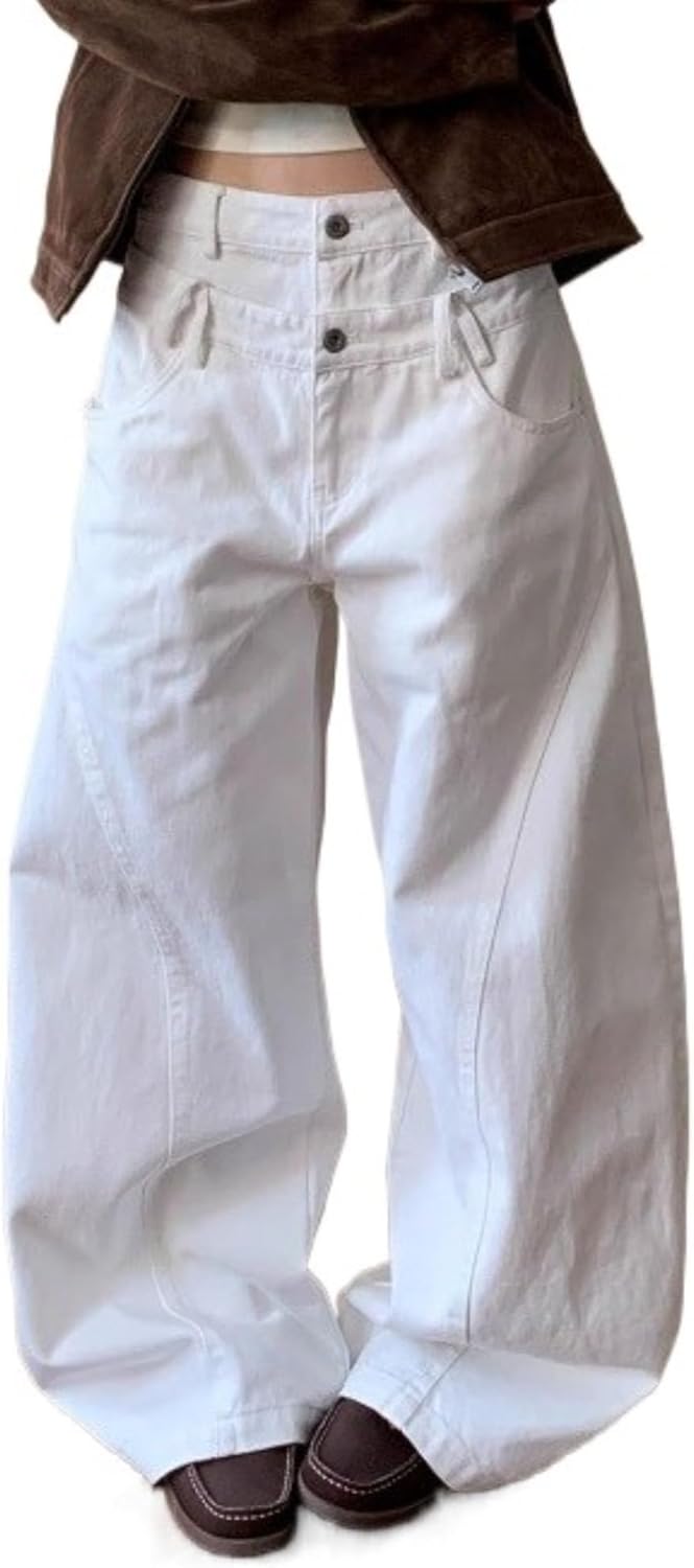 Wide Leg Cargo Jeans Y2k Baggy Barrel Pants Women Teens Grunge 2000s Streetwear