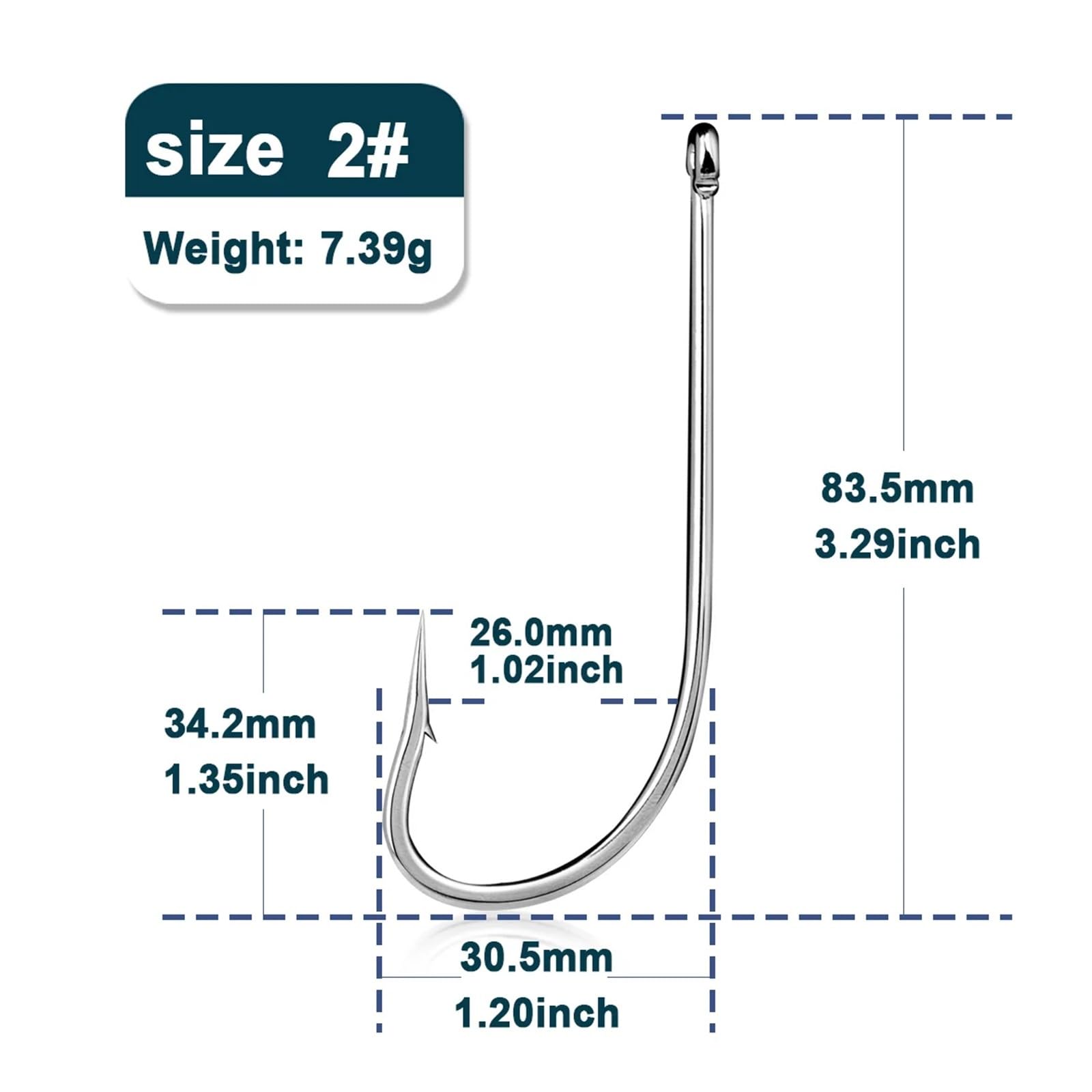 Ami da Pesca in Acqua salata 50~200 Pezzi Ami da Esca affilati Gancio Offset Gancio in Acciaio ad Alto tenore di Carbonio Occhio ad Anello Aberdeen Pesce Gatto Ami for spigola(Size-2 Gap-26m