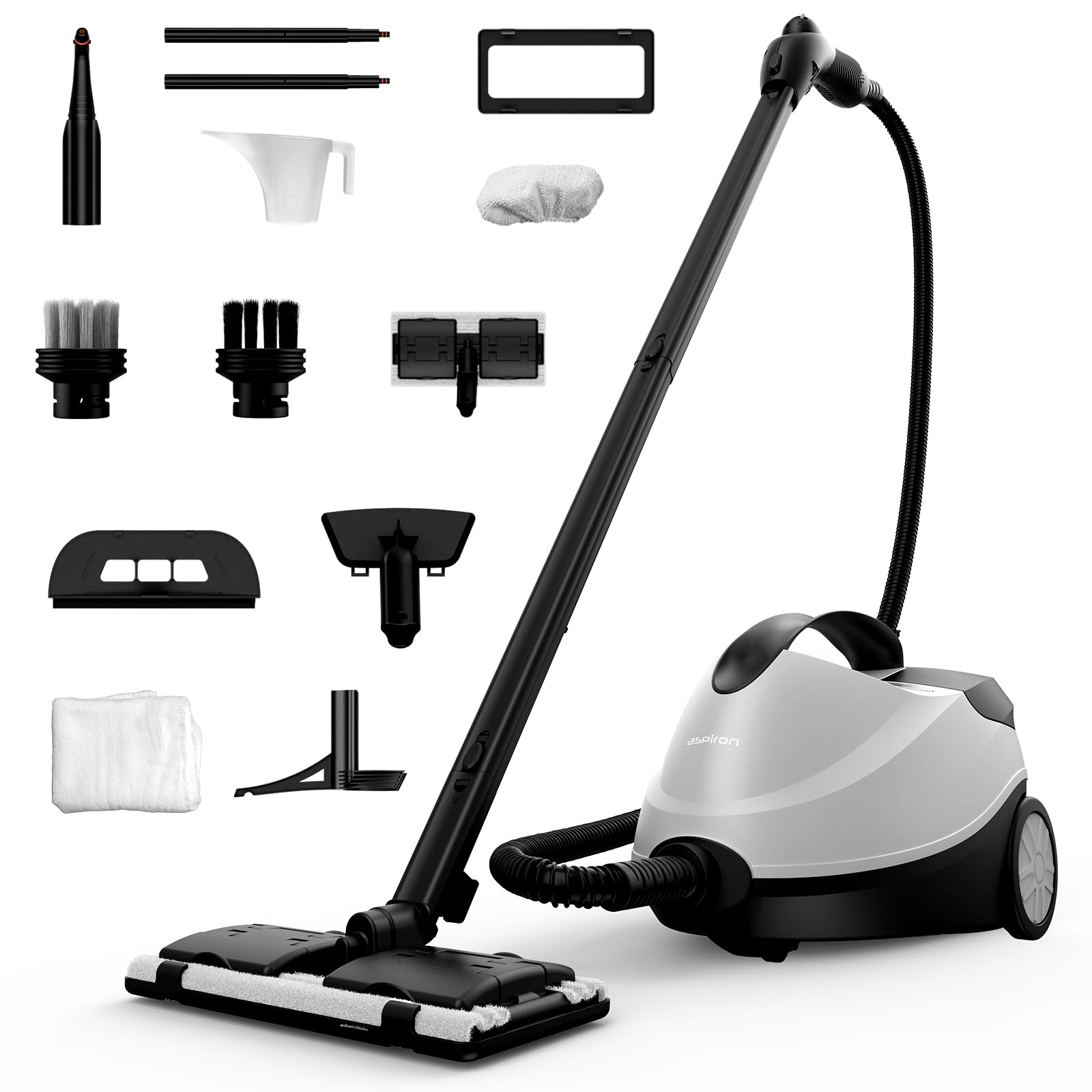 Aspiron Steam Cleaner Powerful Multipurpose Portable Heavy Duty Steamer for Carpets, Floors, Cars, Tiles, and Grout Cleaning with 70S Heat Up, 6M Power Cord Deep Continuous On-Demand Steamer for Home