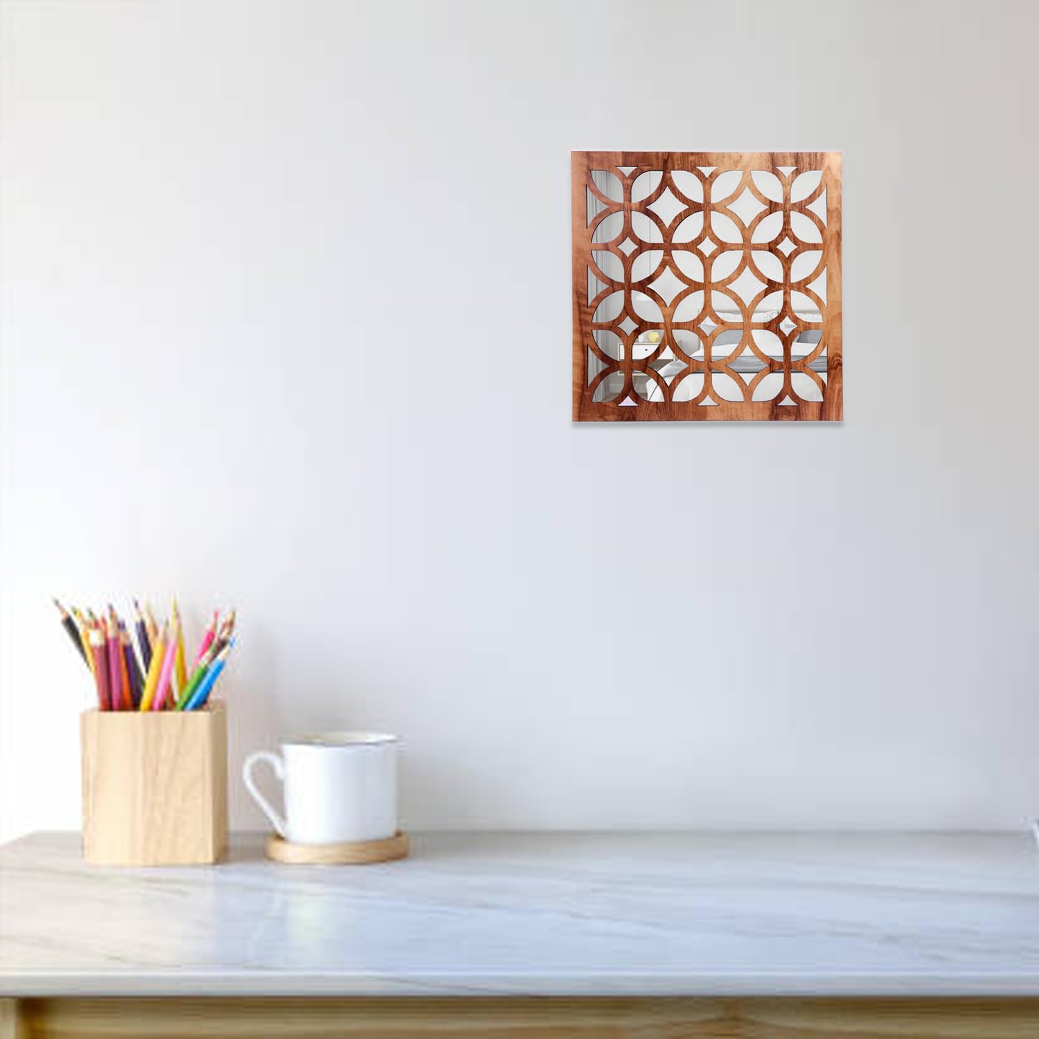 CREDSY Square Wall Mirror Rustic Farmhouse Accent Mirrors with Wood Frame Vintage Home Décor Wall-Decorative Wall Mirrors for Entry Bedroom Bathroom Dresser Hallway -1pcs, 18 x 18 inch (Yellow)