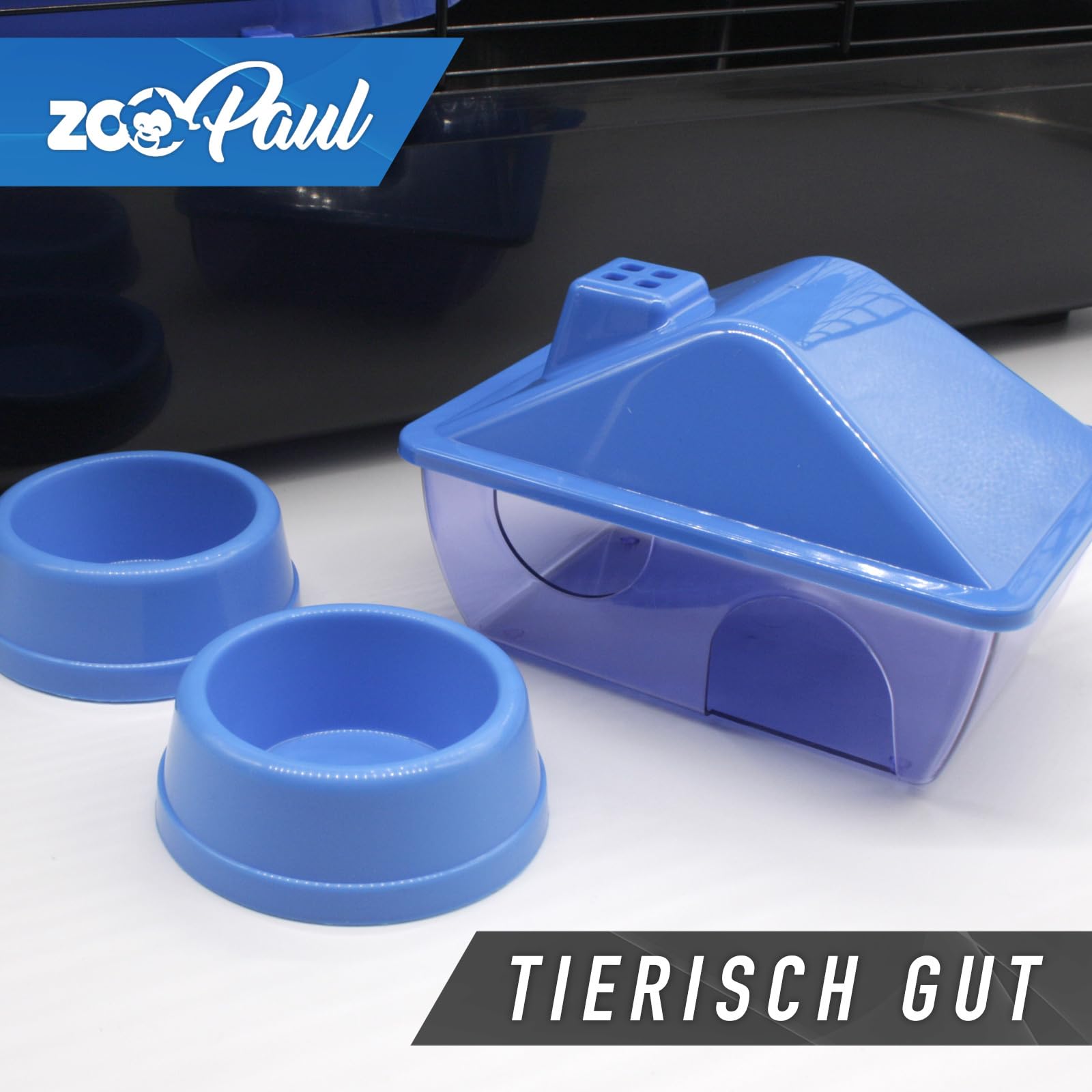 ZooPaul Premium Nagerkäfig XXL für Kleintiere Blau inkl. Zubehör 60x36x54 cm Maus Hamsterkäfig mit Häuschen, Laufrädern, Futternäpfen, Böden und Leitern