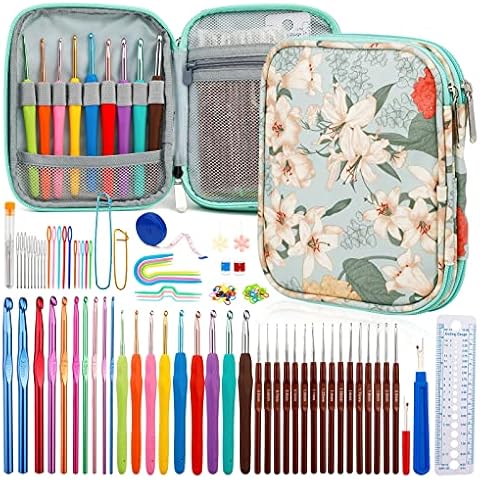 Doxiru Häkelnadel-Set, ergonomische weiche Gummi-Häkelnadeln mit Komfortgriff zum Stricken für Anfänger, Erwachsene, farbenfrohe Häkelsets, Zubehör-Sets und verschiedene Arten von Nadeln Cover