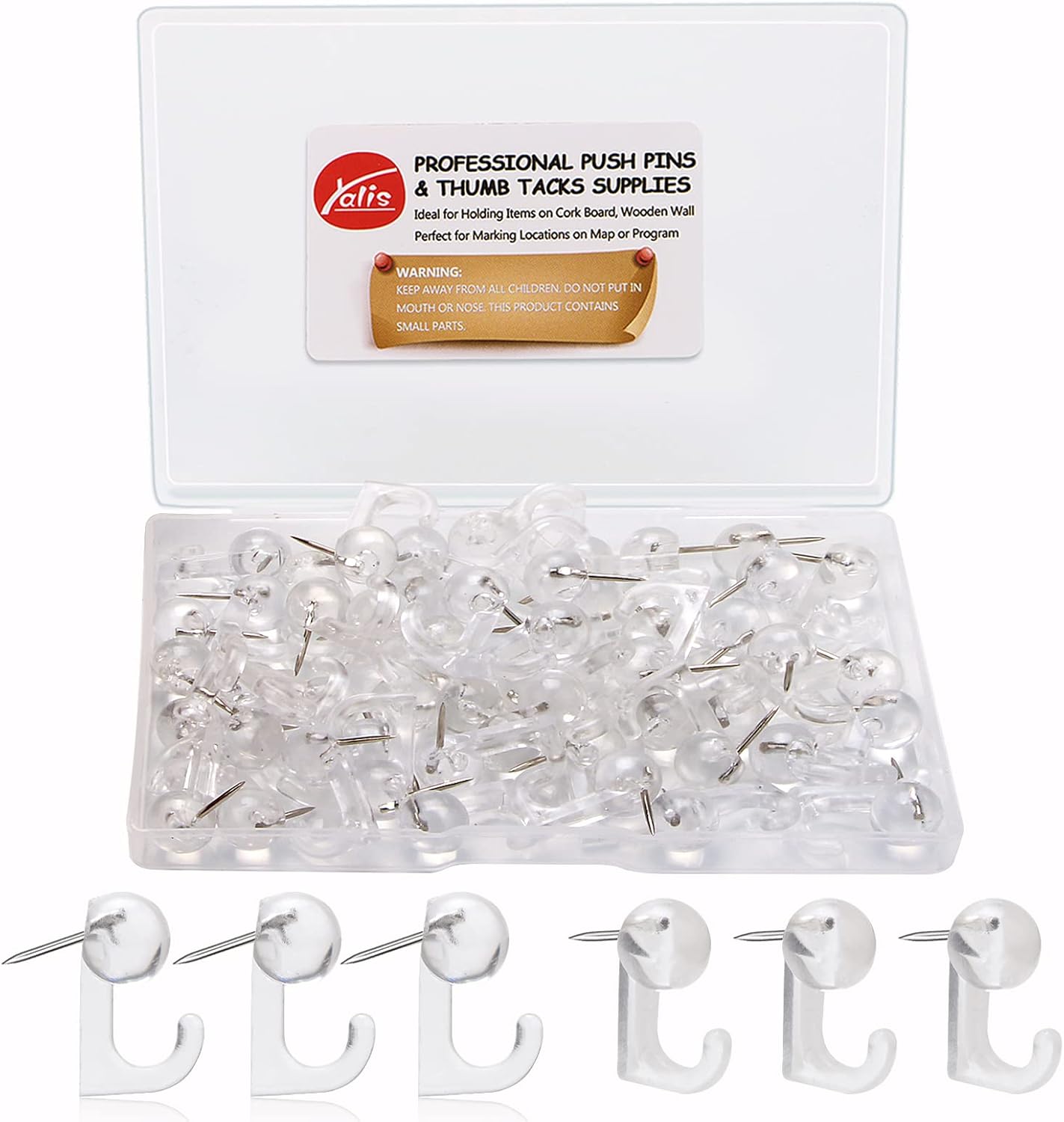 50 Pcs Clear Push Pin Hooks, Cork Board PinHooks