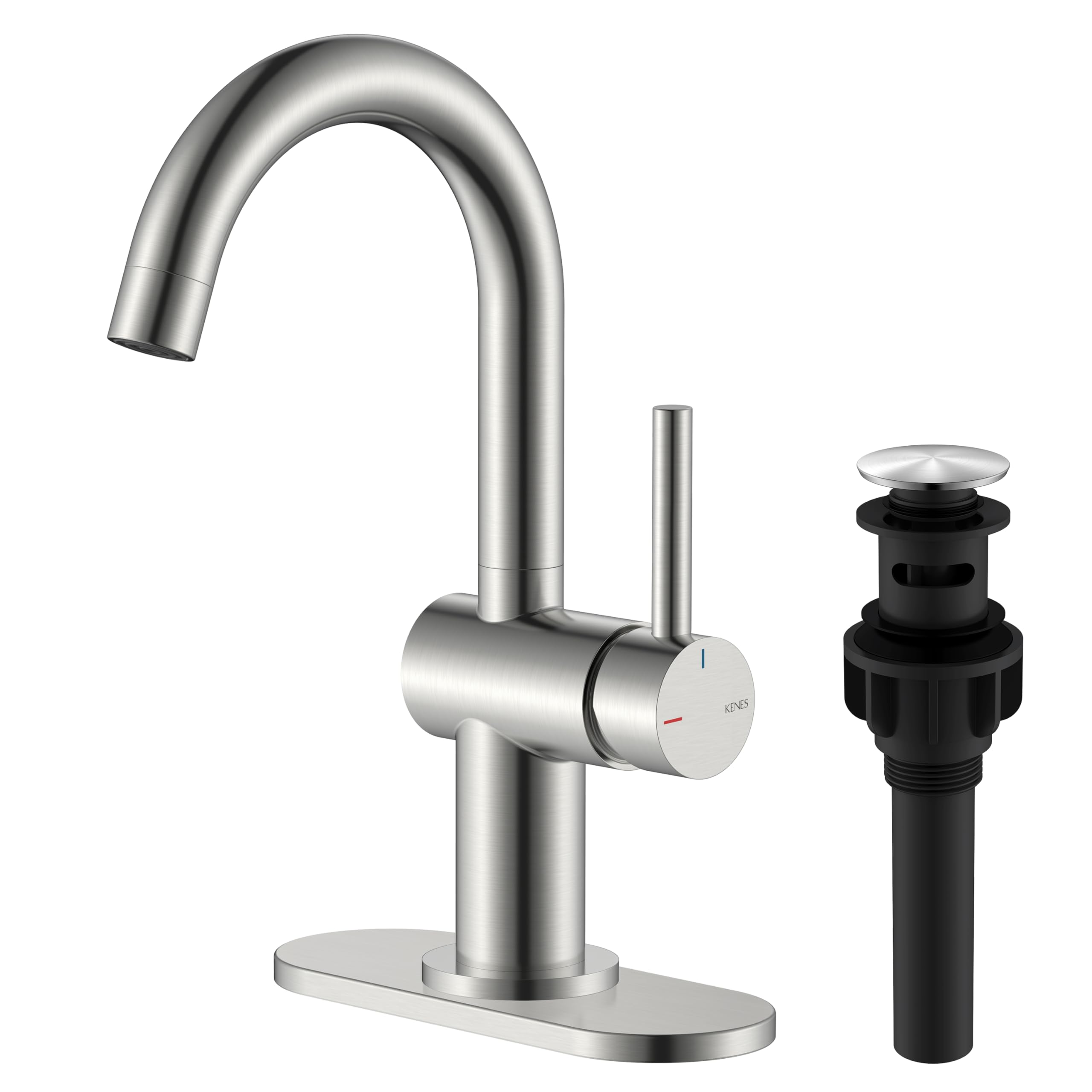 Photo 1 of KENES Brushed Nickel Bathroom Faucet Single Handle Modern Prep Wet Bar Sink Faucet Bathroom Sink Faucets with Drain Assembly & Deck Plate, Farmhouse RV Camper Outdoor Utility Faucet, KE-9005B
