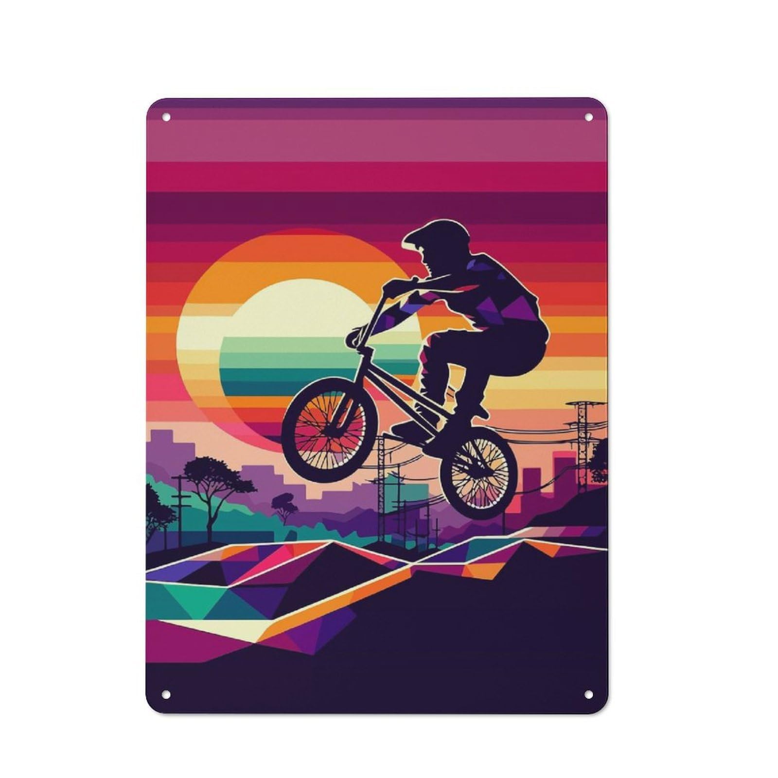 Junmoney Freestyle Bmx Sunset Wpap Vintage Tin Sign 40X30cm With For Workshop Wall, For Makers And Diy Enthusiasts, For Retro Home Interiors