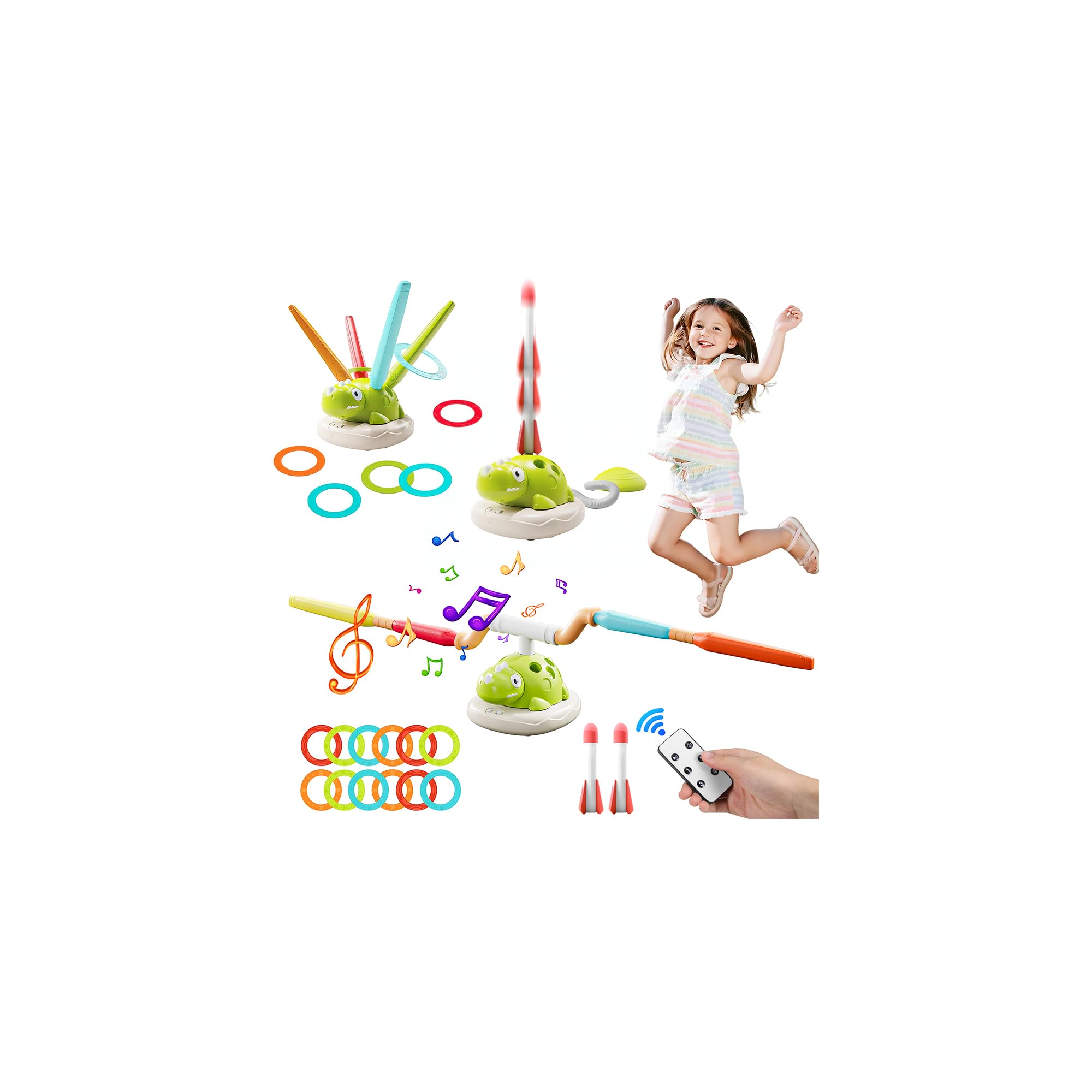 Kssvzz 3-in-1-Spiele für draußen, Raketenspielzeug, Ringwurfspiel, Musiksprung