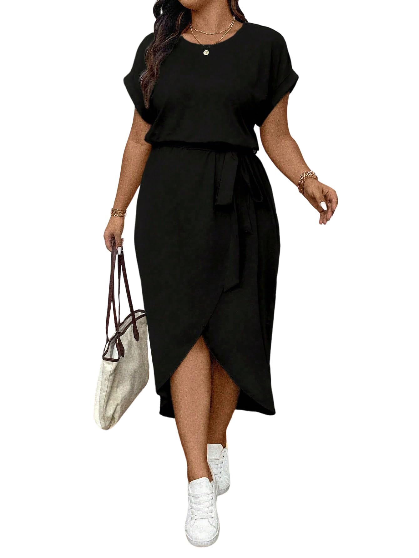 SweatyRocks Kleid Damen Sommer Große Größen Blusekleid Low High Tunikakleid