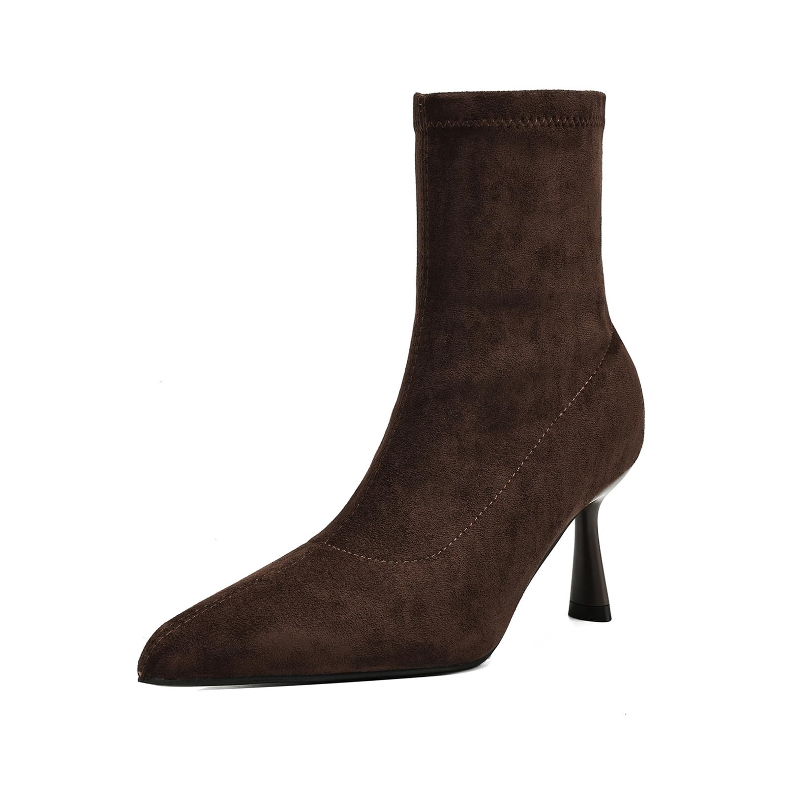 Womens Suede Stiletto Ankle Boots Sexy Pointed Toe Pull On Lightweight High Heel Short Bootie Fall Winter Daily