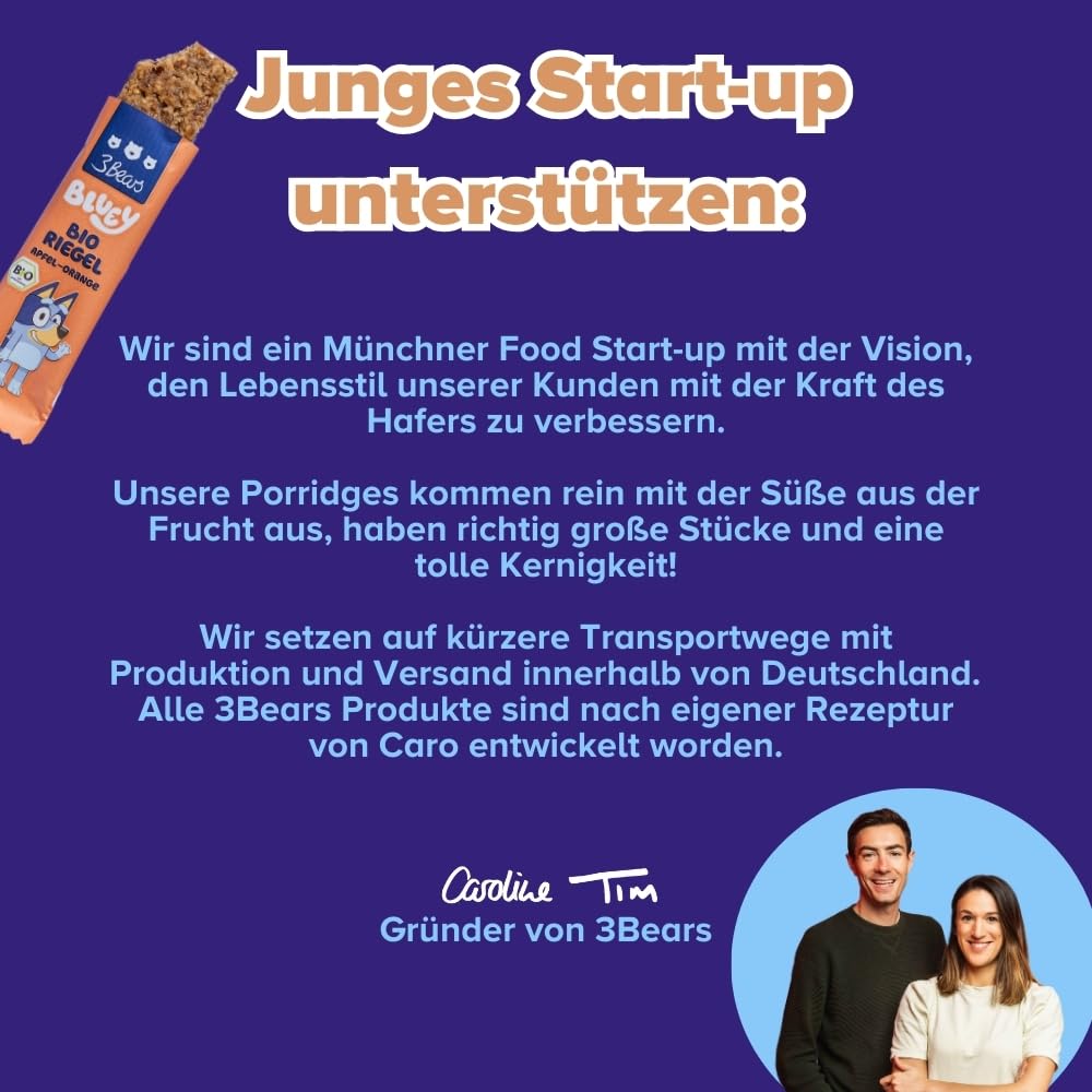 3Bears Bluey Müsliriegel für Kinder – Apfel – 6er Pack – Kinder Riegel mit Haferflocken – Fruchtriegel Kinder – Snacks für Kita & Schule - Ohne Palmöl - Vegan