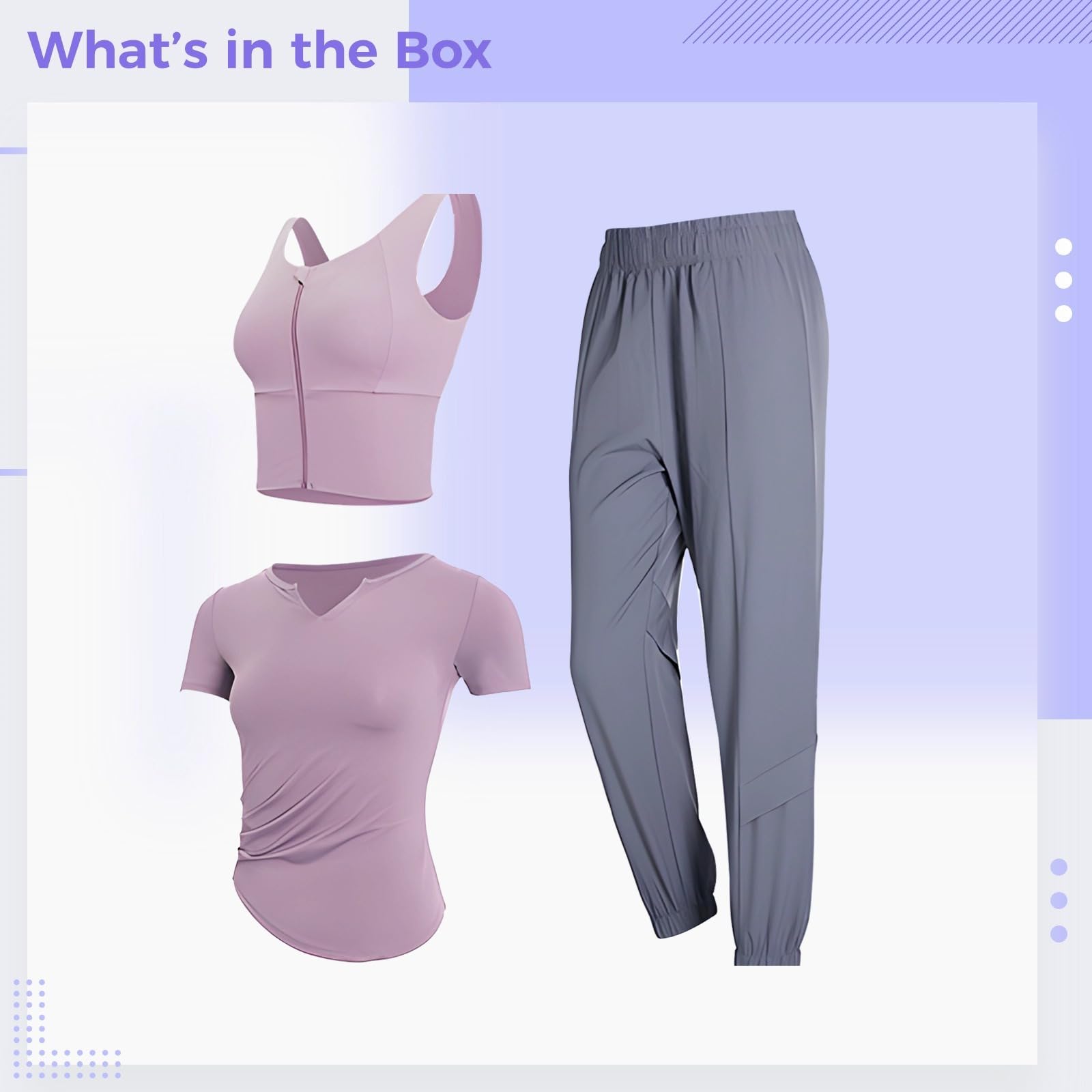 Conjunto de ropa deportiva para mujer, incluye brasier deportivo, camiseta de manga corta y pantalones largos, ideal para yoga y gimnasio, tela transpirable, antibolitas, talla XXL, morado claro y
