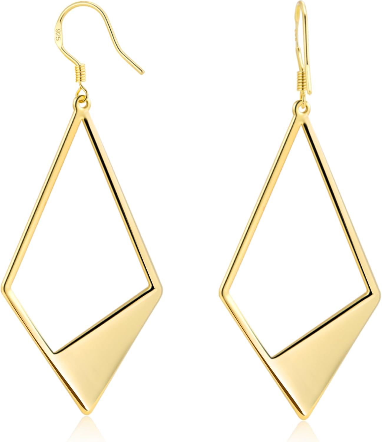 Sterling Silver Dangle Earrings for Women 14K Gold Plated Lightweight Statement Rhombus Drop Earrings Hypoallergenic Leverback Hook Earing for Women Trendy