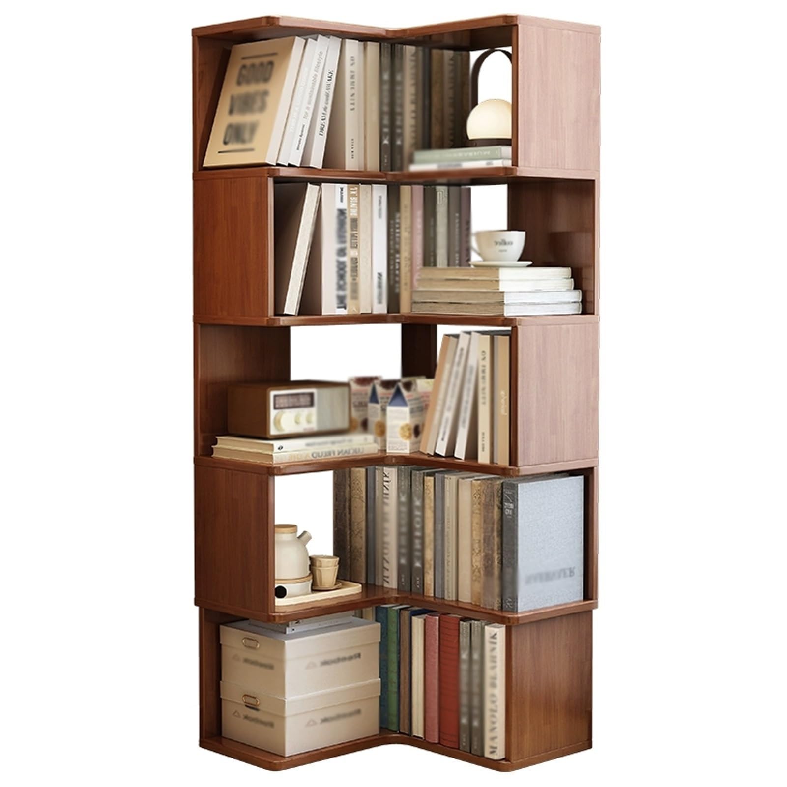 Libreria angolare a forma di L, mensola angolare con ripiani aperti, scaffale per piante, organizer ideale per bagno (150 cm)