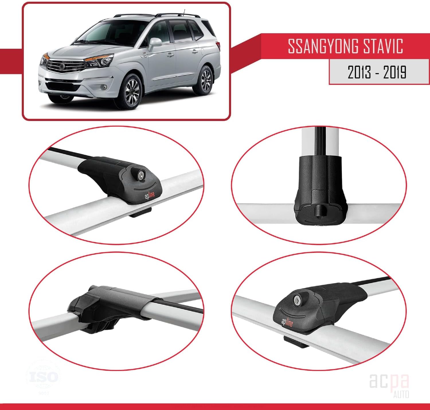 Compatible with SsangYong Stavic 2013-2019 Roof Rack ACE-1 Roof Rack Pack Carrier Grey