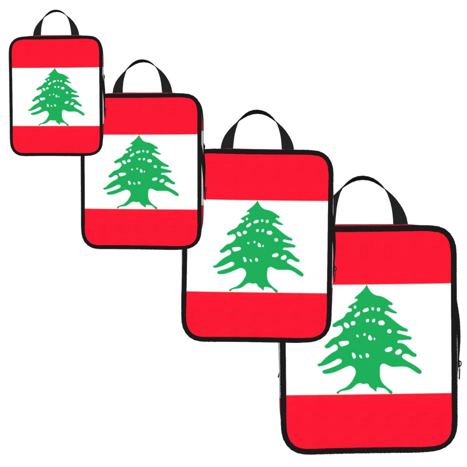 Flag of Lebanon Print 4 Set Compression Packing Cubes for Suitcases,Expandable Storage Bag Organizers