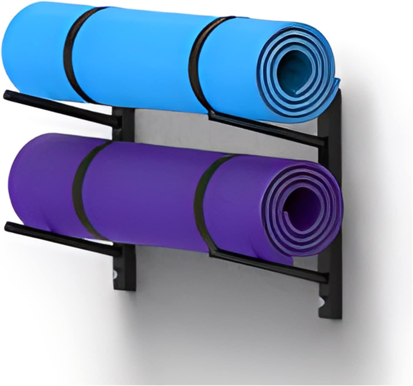 Wall-Mounted Yoga Mat Holder & Stand - Sturdy Black Metal Shelf for Gym, Office, Garage - Foam Roller & Equipment Display, 2/4/6/8 Tier Storage Options