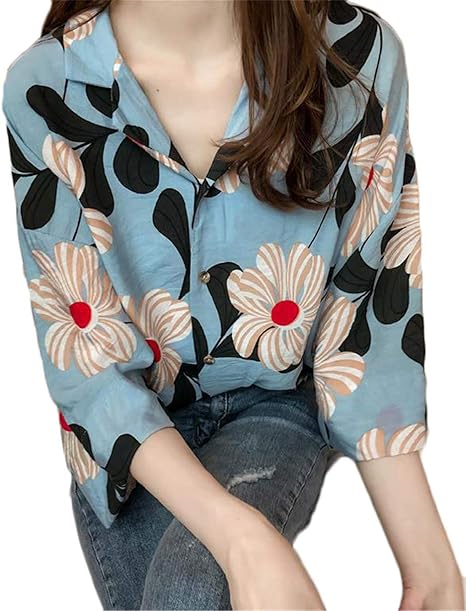 Amazon トナリ レディース シフォンシャツ 七分袖 花柄 Uvカット カットソー アロハシャツ ビーチシャツ ゆったり 大きいサイズ ドレープ 通気 柔らかい 涼しい オシャレ ボタンシャツ 薄手 夏 ファッション シャツ ブラウス 通販