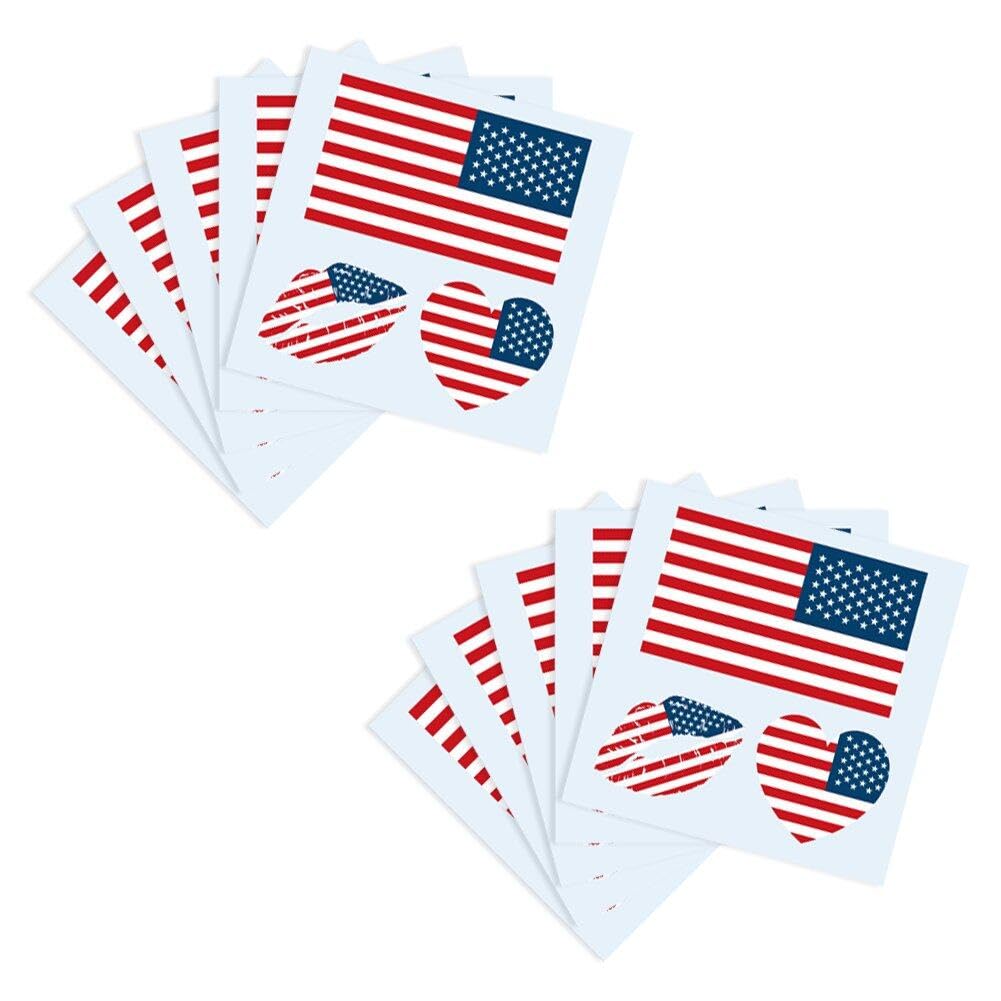 Fituenly Heart+Lip American Flag Temporary Tattoos 10 Sheets Usa Patriotic Party Independence Day National Heart Lips Stickers July 4Th Body Art Decoration For Face Arm