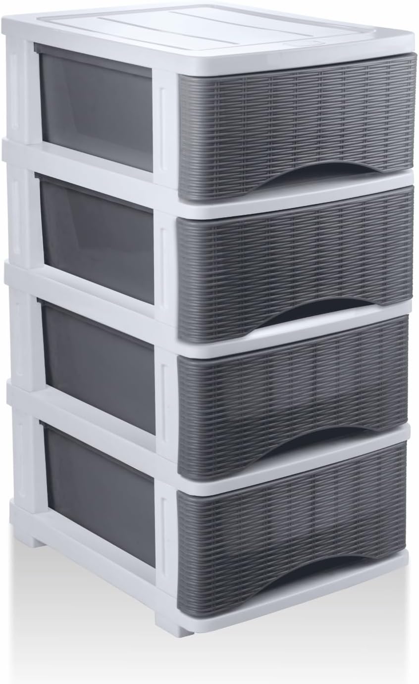 Nayasa Cane Tuckins No. 24 | Multi-Compartment Plastic Drawers | Storage Organizer | Multipurpose Plastic Modular Storage Organizer Box | 39.3 X 29.6 X 61.4 cm | Grey