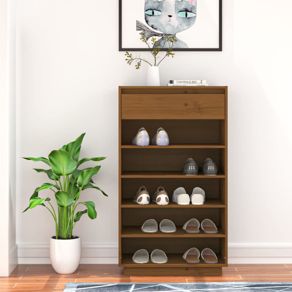 Armoire à chaussures marron miel avec tiroirs et support empilable