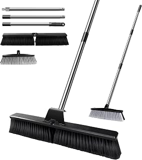 Midyb Yard Brush, 63cm Heavy Duty Garden Broom with 2 Brush Heads & 144cm Stainless Steel Handle, Outdoor Broom with Hard Bristles for Sweeping Yard, Garden, Patio, Deck, Driveway, Pool