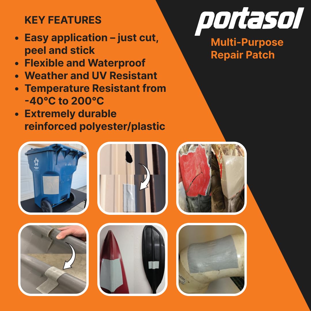 PORTASOL Self-Adhesive, Long-Lasting Instant, Multi-Purpose Repair Patch |White, 3-Inch x 6-Inch, Single