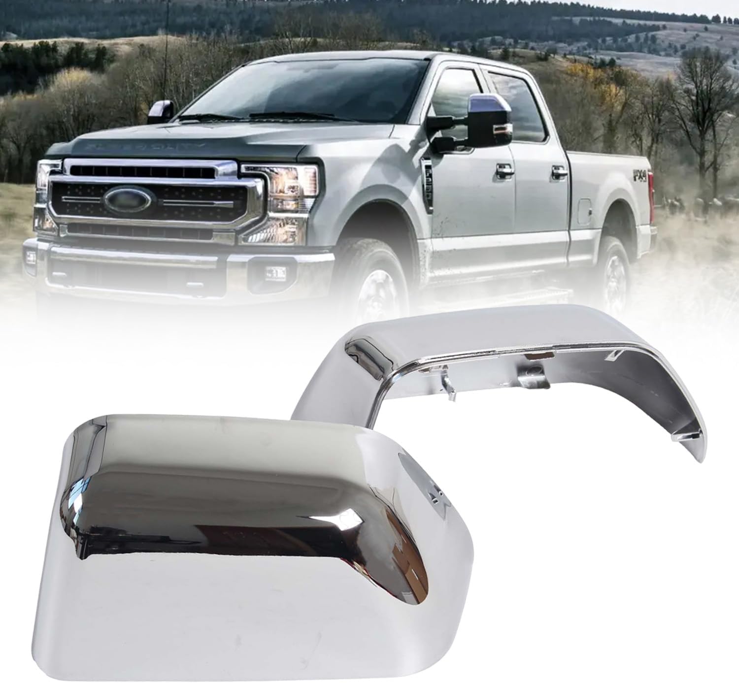 AUCERAMIC Chrome Plated Mirror Covers Caps Fit for Ford Super Duty 2017-2025 F-250 F-350 2017-2023 F-450 F-550 HC3Z17D742CA HC3Z17D743CA