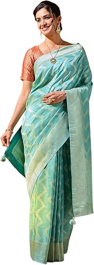 Taneira Women Light Blue Woven Viscose Saree with Unstitched Blouse Piece (SAPP01AB0913-Light Blue)