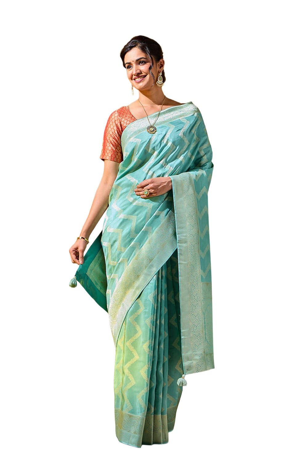 Taneira Women Light Blue Woven Viscose Saree with Unstitched Blouse Piece (SAPP01AB0913-Light Blue)