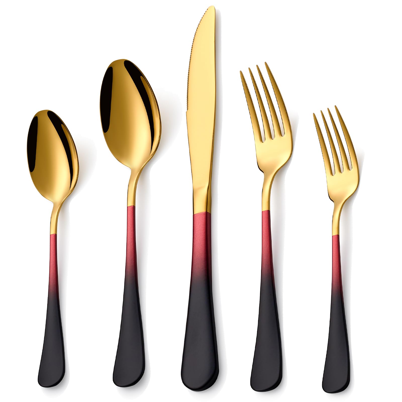 Lekoton 20 Piece Black Red and Gold 18/0 Flatware Utensil Set for 4, Include Dinner Knife,Dinner Forks,Dinner Spoons,Salad Forks,Teaspoons,Silverware
