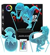 AIRUEEK Dinosaurier Nachtlicht für Kinder, 3D Dino Spielzeug 3 Patterns and 16 Farben Ändern und ...