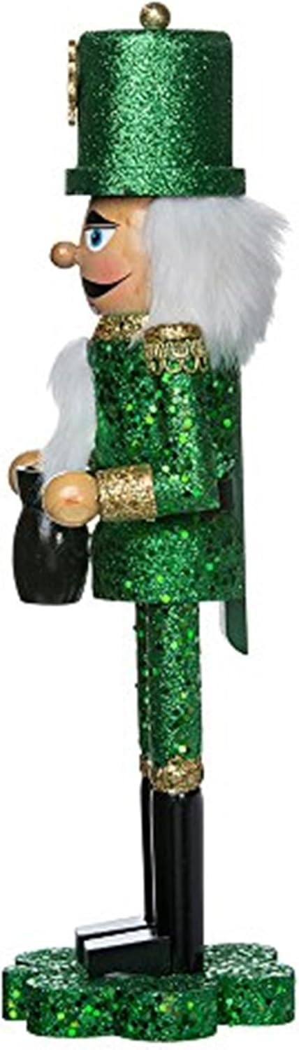 Kurt Adler 15-Inch Wooden Irish Nutcracker on Shamrock Base,Green