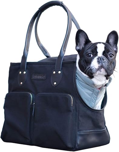 Vista 12 de DJANGO Bolsa de lona encerada y cuero para perros, bolsa de viaje para perros de alta calidad con correa de seguridad, forro WR, bolsillos
