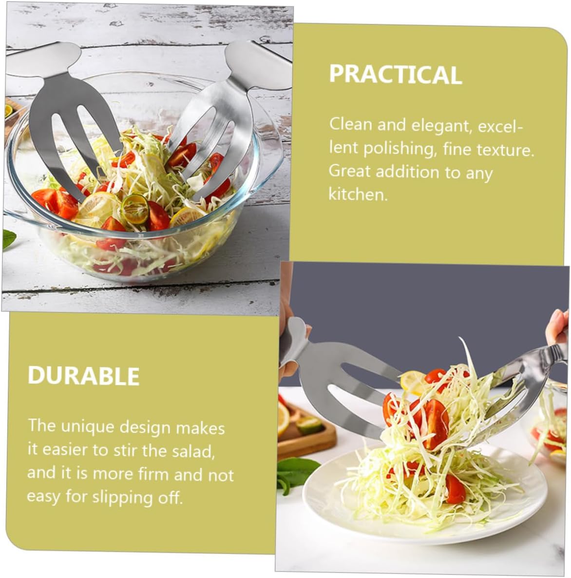 2pcs Stainless Steel Salad Servers Fork Creative Lightweight Silver