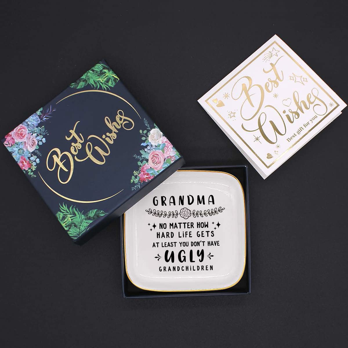 Amazon｜To My Grandma 格言 セラミックリングディッシュ 装飾ジュエリートレイ おばあちゃん用 ユニークな祖母 誕生日 クリスマス  おばあちゃんからのおばあちゃんへの意味のあるギフト - UGLY｜ジュエリー収納 オンライン通販