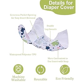 babygoal Cloth Diaper Covers 6 Pack with Wet Bag for Fitted Diapers and Prefolds with Double Gussets, Adjustable and Reusable for Baby Boys and Girls 6DCF11-B