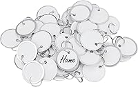 Uniclife 50 Pack 1 Inch White Writable Key Tags - Round Plastic Keychains with Split Rings for Easy Item ID