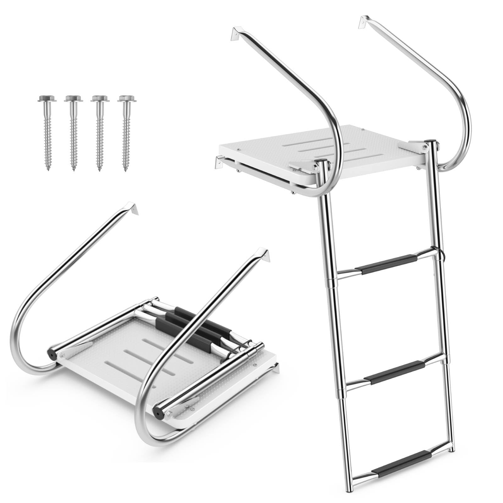 SPOTRAVEL Telescoping Marine Boat Ladder, 3 Step Folding Boarding Ladder