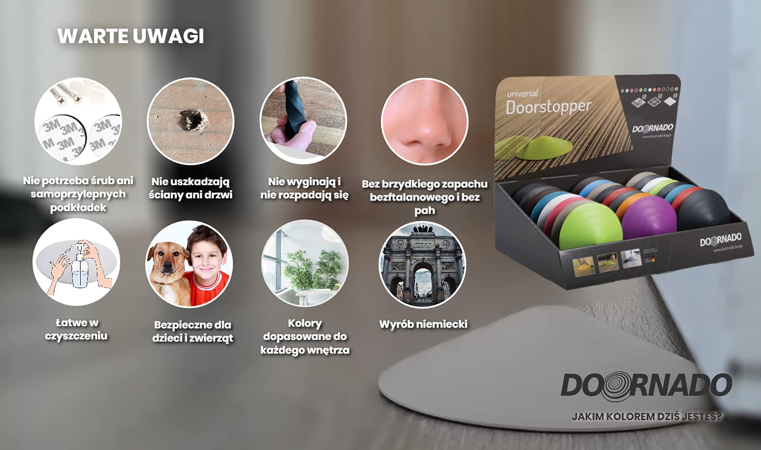 Najmocniejsze na świecie gumowe odbojniki do drzwi w 12 kolorach pasujących do Twojego domu