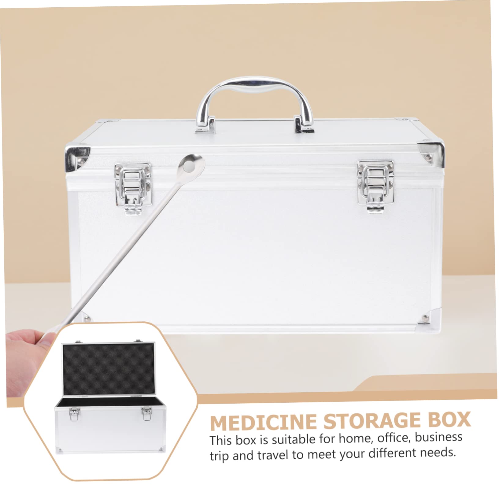 YARNOW Caja De Herramientas Organizador De Botiquin De Primeros Auxilios Seguro Estuche De Almacenamiento Rígido Estuche De Escritorio Botiquín Médico Aleación De Aluminio Maletín Viajar