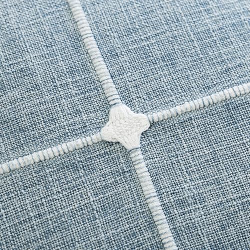 Image of Foindtower Pack of 2 Decorative Faux Linen Jacquard Check Throw Pillow Covers Farmhouse Cushion Cover with Grid Textured Accent Pillowcase for Couch Sofa Living Room Home Decor,16x16 Inch,Light Blue